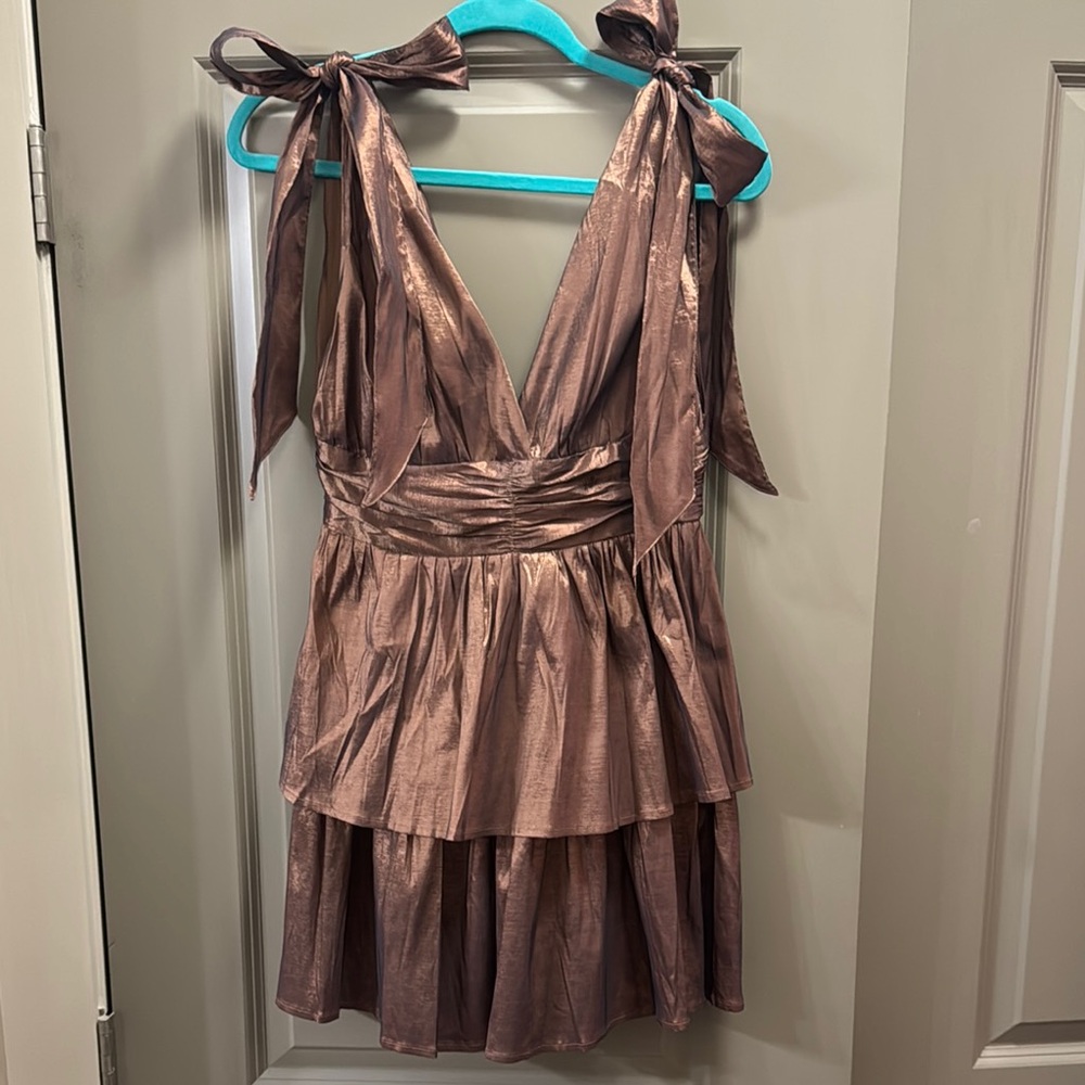 Metallic Bronze Brown Tiered cocktail Dress NWT